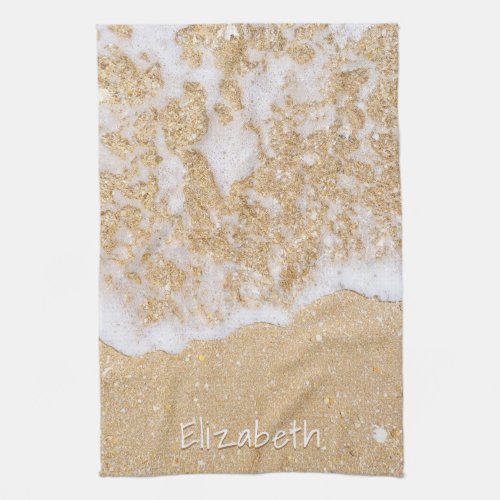 Elegant Beach and Sea Personalized Name  Kitchen Towel