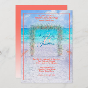 Elegant Beach Arbor Blue Coral Ombre Wedding Invitation