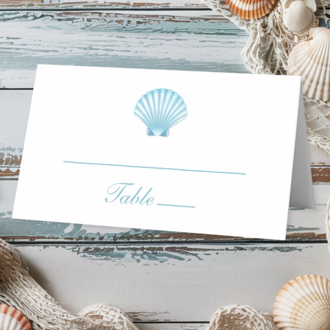 Elegant Beach Blue Nautical Seashell Wedding Place Card (Creator Uploaded)