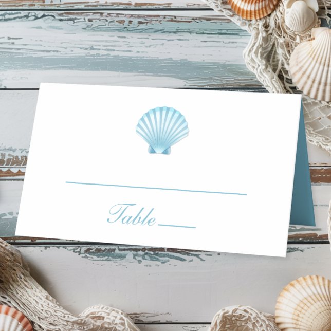 Elegant Beach Blue Nautical Seashell Wedding Place Card (Creator Uploaded)