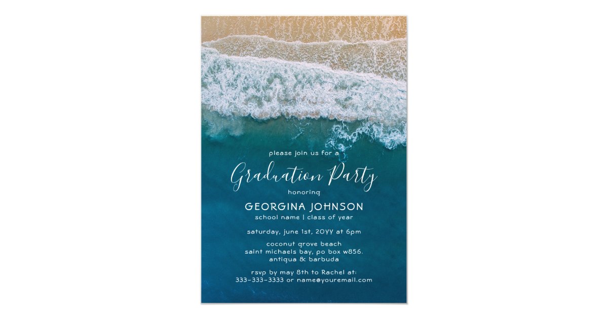 Elegant Beach Blue Ocean Graduation Party Invitation Zazzle Com