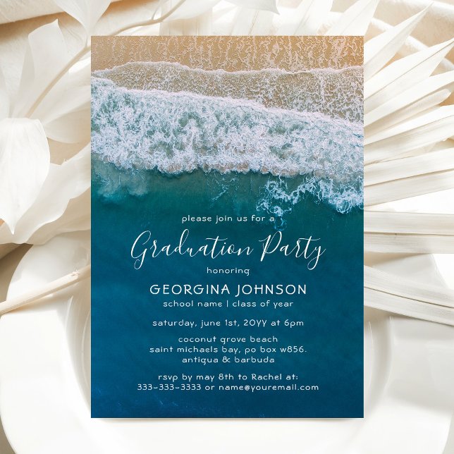 Elegant Beach Blue Ocean Graduation Party Invitation (Creator Uploaded)