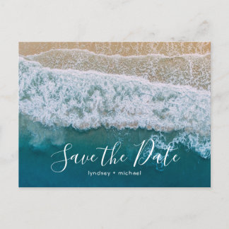 Elegant Beach Blue Ocean Save the Date Announcement Postcard