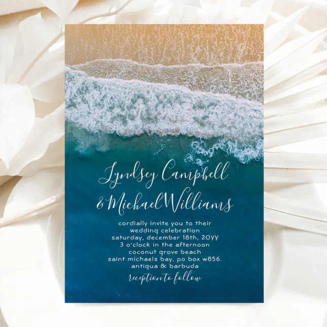 Elegant Beach Blue Ocean Wedding Invitation | Zazzle