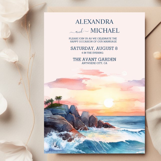 Elegant Beach Blue Ocean Wedding Invitation (Creator Uploaded)