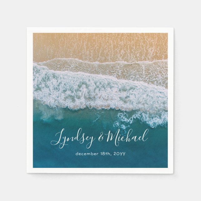 Elegant Beach Blue Ocean Wedding Paper Napkins (Front)