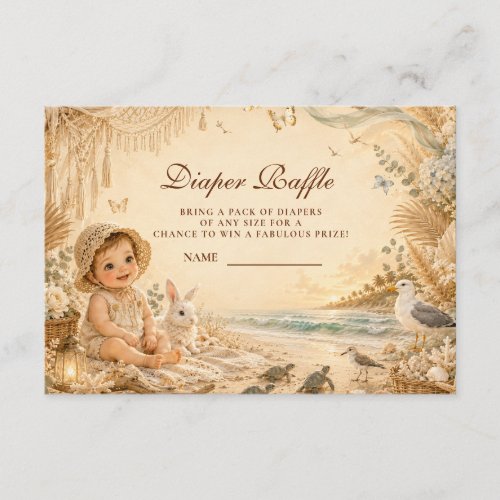 Elegant Beach Boho Diaper Raffle Enclosure Card