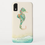 Elegant Beach Botanical Seahorse iPhone XR Case<br><div class="desc">Elegant watercolor tropical island botanical seahorse with sandy beach accent,  personalized with name,  sandy beige iPhone case.</div>