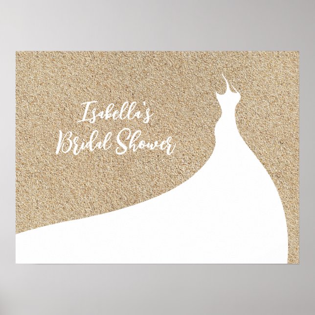 Elegant Beach Bridal Shower Poster white (Front)