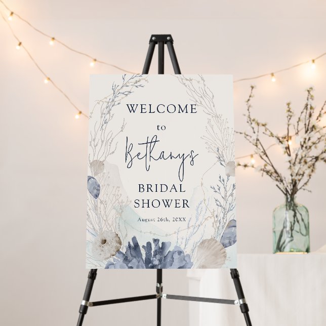 Elegant Beach Bridal Shower Welcome Foam Board (In Situ (Stand))