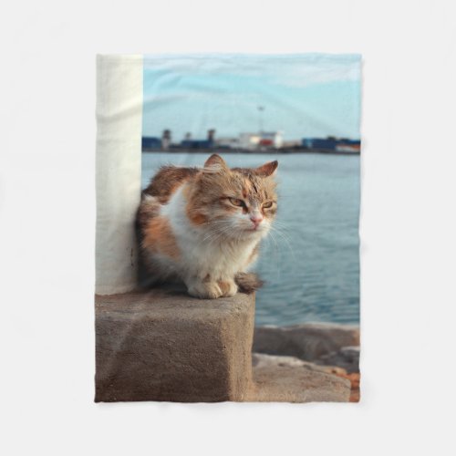 Elegant Beach Cat Fleece Blanket