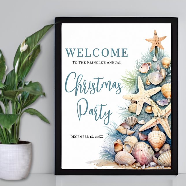 Elegant Beach Christmas Party Welcome Sign (Elegant Beach Christmas Party Welcome Sign )