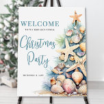 Elegant Beach Christmas Party Welcome Sign<br><div class="desc">Welcome guests to your holiday gathering with this festive and beachy Christmas party welcome sign. The design features a large Christmas tree on the right made of beach shells, starfish, and coral, bringing a fun coastal touch to your celebration. The tree's soft green, tan, and coral-red details pair perfectly with...</div>