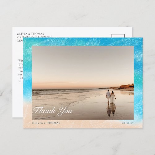 Elegant Beach Classic Chic Wedding Photo Thank You Postcard