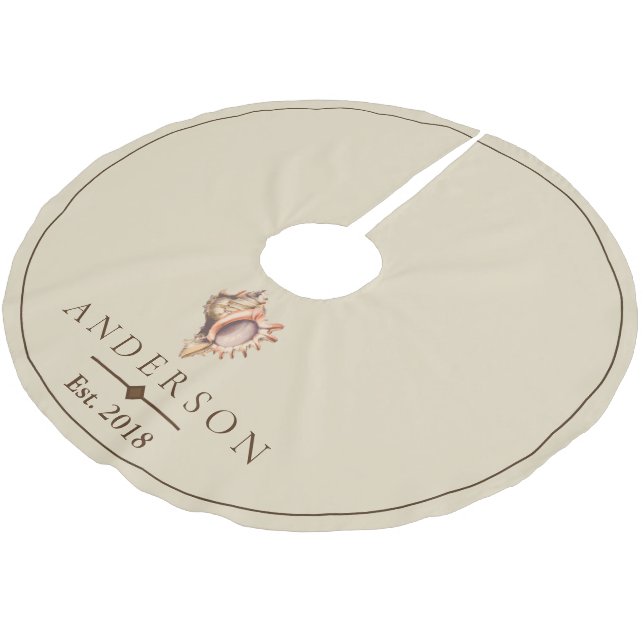Elegant Beach Conch Seashell | Personalized Brushed Polyester Tree Skirt (Angled)