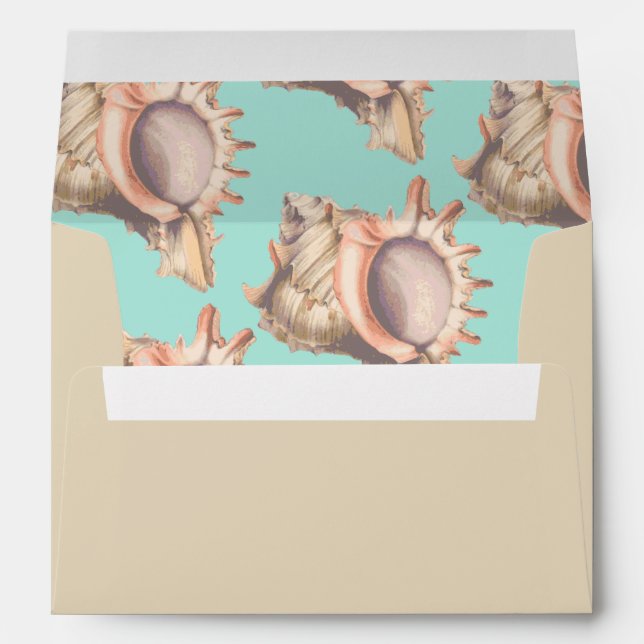 Elegant Beach Conch Shell Wedding Envelope (Back (Bottom))