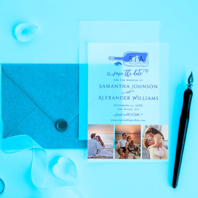 Elegant Beach Dusty Blue Wedding Save the Date (Elegant Beach Dusty Blue Coastal Nautical Tropical Island Wedding Save the Date Acrylic Invitation)