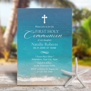 Elegant Beach First Holy Communion Invitation