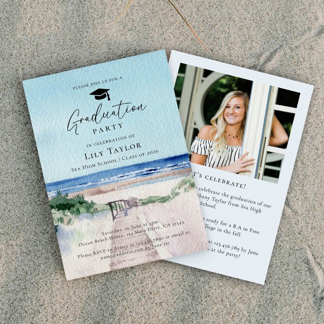 Elegant Beach Graduation Party Invitation (Creator Uploaded)