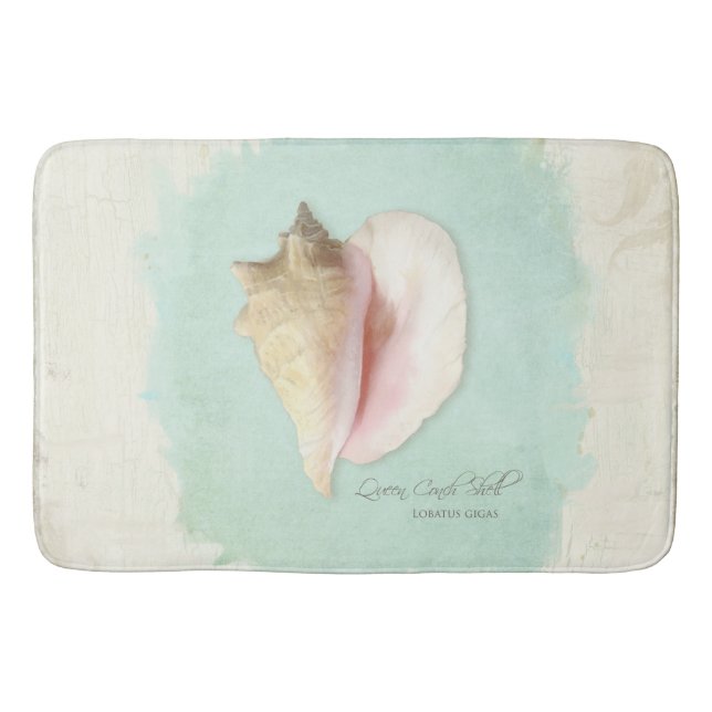 Elegant Beach House Decor Queen Conch Shell Water Bathroom Mat (Front)