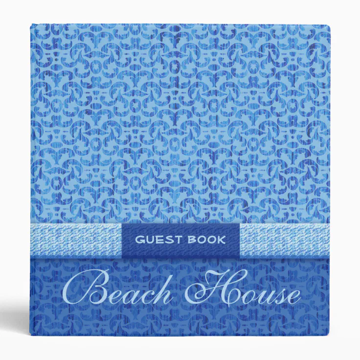 Elegant Beach House Guest Book Blue Damask Binder Zazzle
