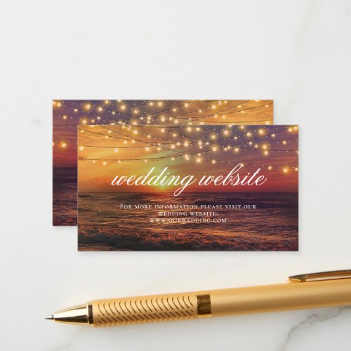 Elegant Beach Lights Summer Wedding Website Card