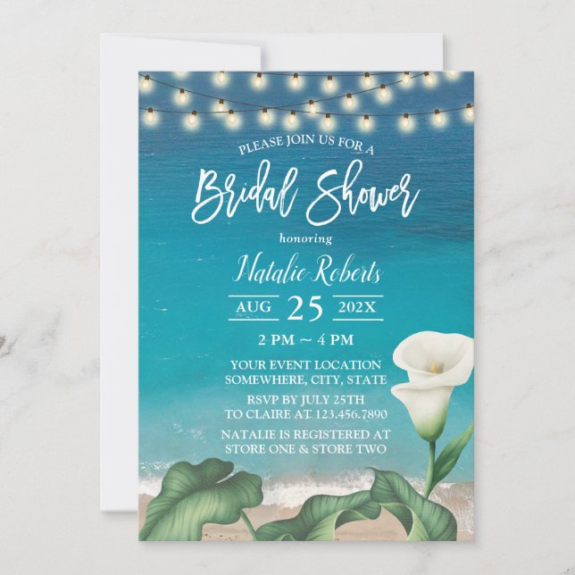 Elegant Beach Lily Flower Botanical Bridal Shower Invitation (Front)