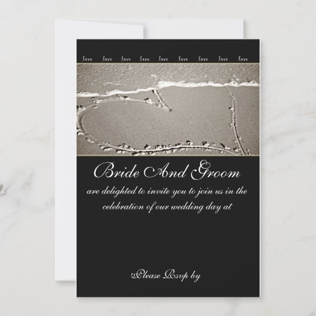 Elegant Beach Love Heart Wedding Invitation (Front)
