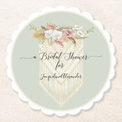 Elegant Beach Mint Floral Greenery Bridal Shower Paper Coaster