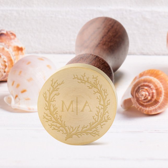 Elegant Beach Monogram Crest Wedding Wax Seal Stamp (Creator Uploaded)