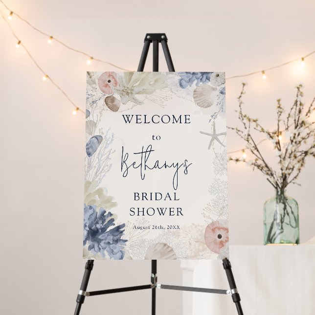 Elegant Beach Nautical Bridal Shower Welcome Foam Board (In Situ (Stand))