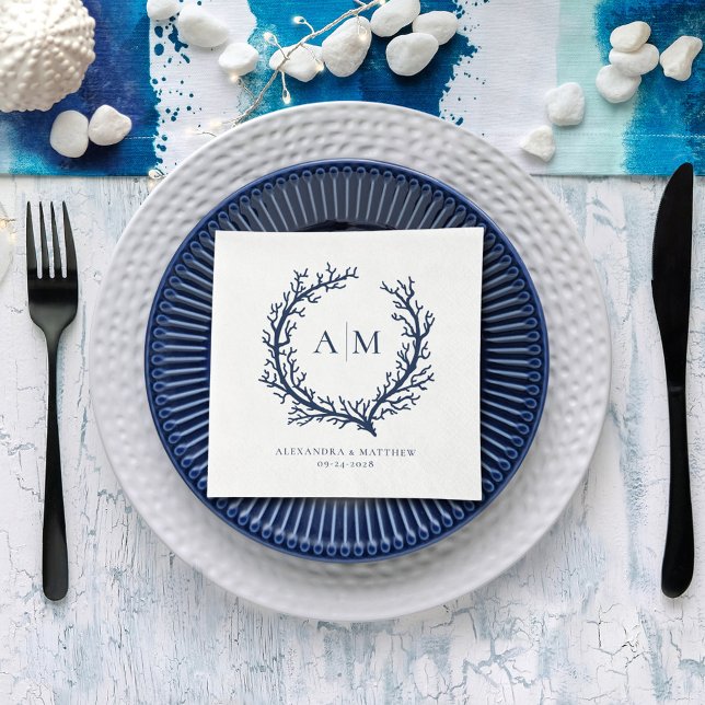 Elegant Beach Nautical Monogram Wedding Napkins (Creator Uploaded)