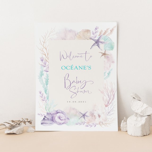 Elegant Beach Ocean Corals Baby Shower Welcome Poster (Creator Uploaded)