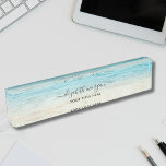 Elegant Beach Ocean Sea Script Blue Green Desk Name Plate