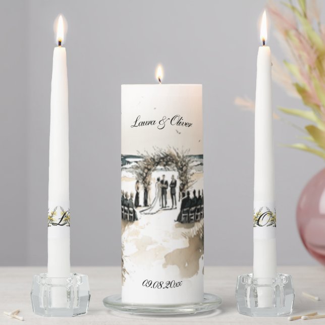Elegant Beach Ocean Wedding Unity Candle Set (In Situ)