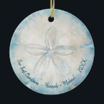 Elegant Beach Photo Watercolor Sand Dollar Ceramic Ornament<br><div class="desc">Create your own custom watercolor elegant sand dollar ornaments that you can insert your own photo into! If you were just married and are celebrating your first Christmas as Mr and Mrs together, or had a tropical summer vacation with the family, these beach ornaments can make a special keepsake. Is...</div>