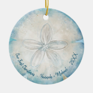 Elegant Beach Photo Watercolor Sand Dollar Ceramic Ornament