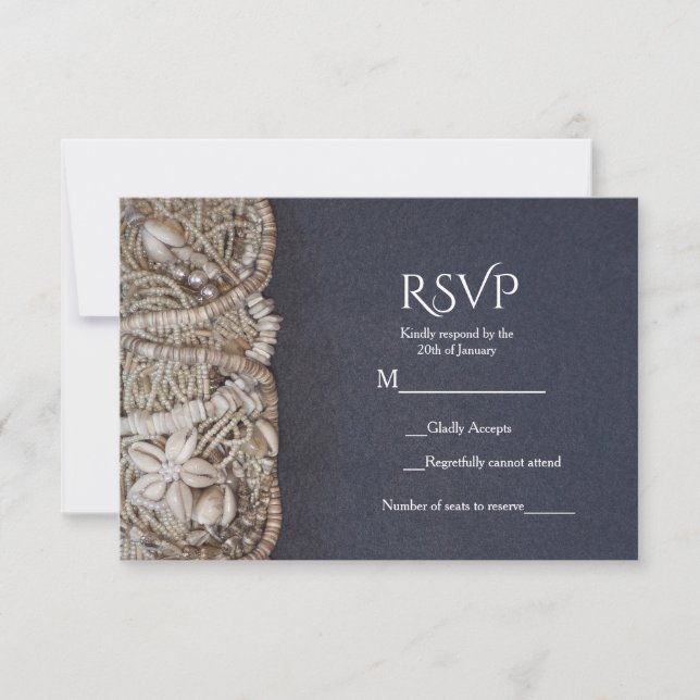 Elegant Beach Puka Shells Wedding RSVP Card (Front)