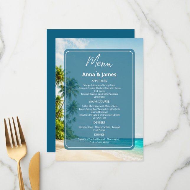 Elegant Beach Reception Menu (Front/Back In Situ)