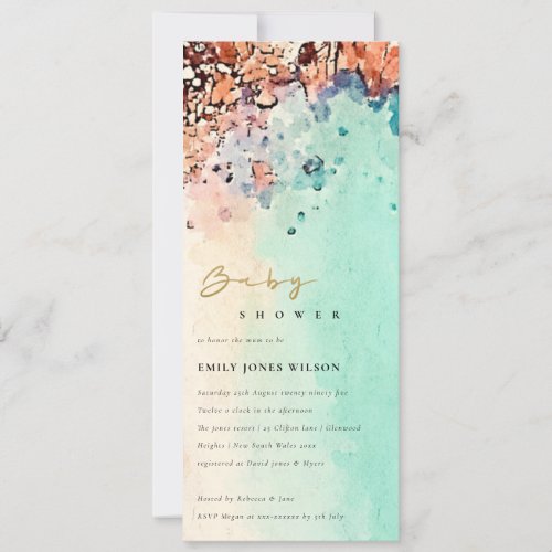 Elegant Beach Sand Rock Watercolor Baby Shower  Invitation