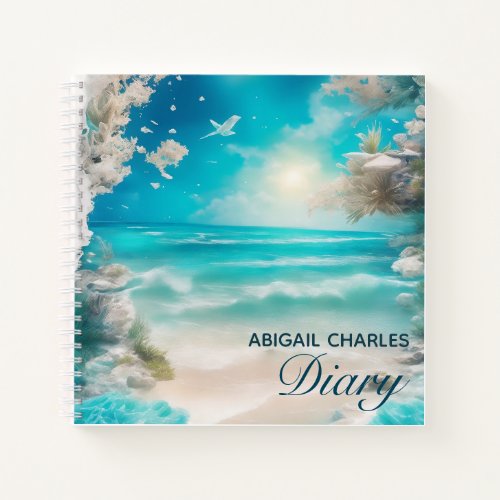 Elegant beach scene diary notebook