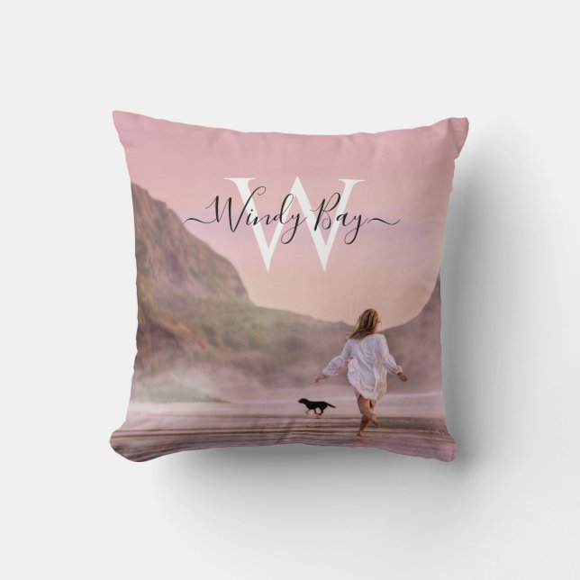 Elegant Beach Scene Photography Throw Pillow (Front)
