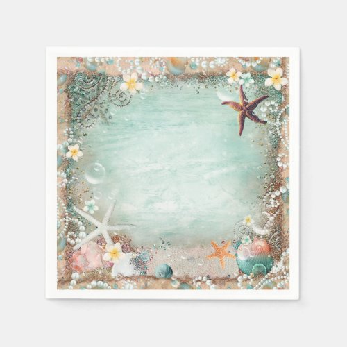 Elegant Beach Sea Starfish  Pearls Beachy Party Napkins