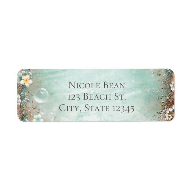Elegant Beach Sea Starfish & Pearls Bridal Shower Label (Front)