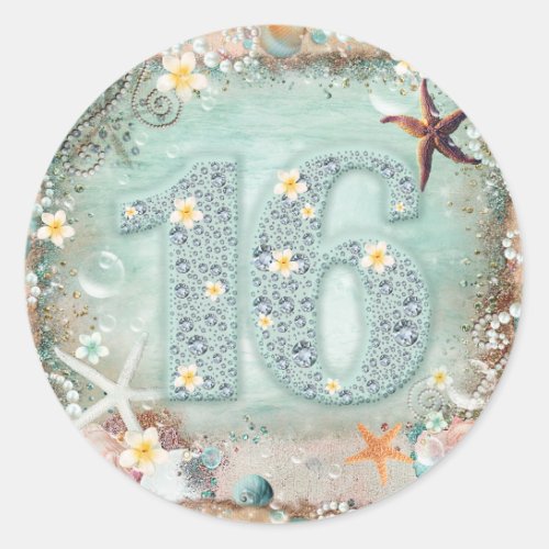 Elegant Beach Sea Starfish  Pearls Diamond 16 Classic Round Sticker