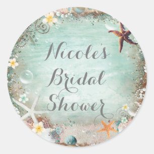 Elegant Beach Sea Starfish & Pearls Party Favor Classic Round Sticker