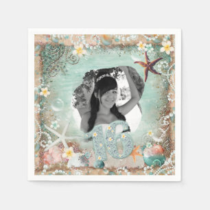 Elegant Beach Sea Starfish Pearls Party Photo 16 Paper Napkins