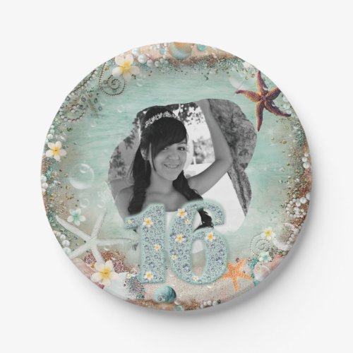 Elegant Beach Sea Starfish Pearls Party Photo 16 Paper Plates