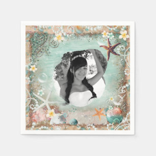Elegant Beach Sea Starfish & Pearls Party Photo Napkins