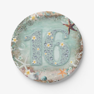 Elegant Beach Sea Starfish & Pearls Sweet 16 Party Paper Plates